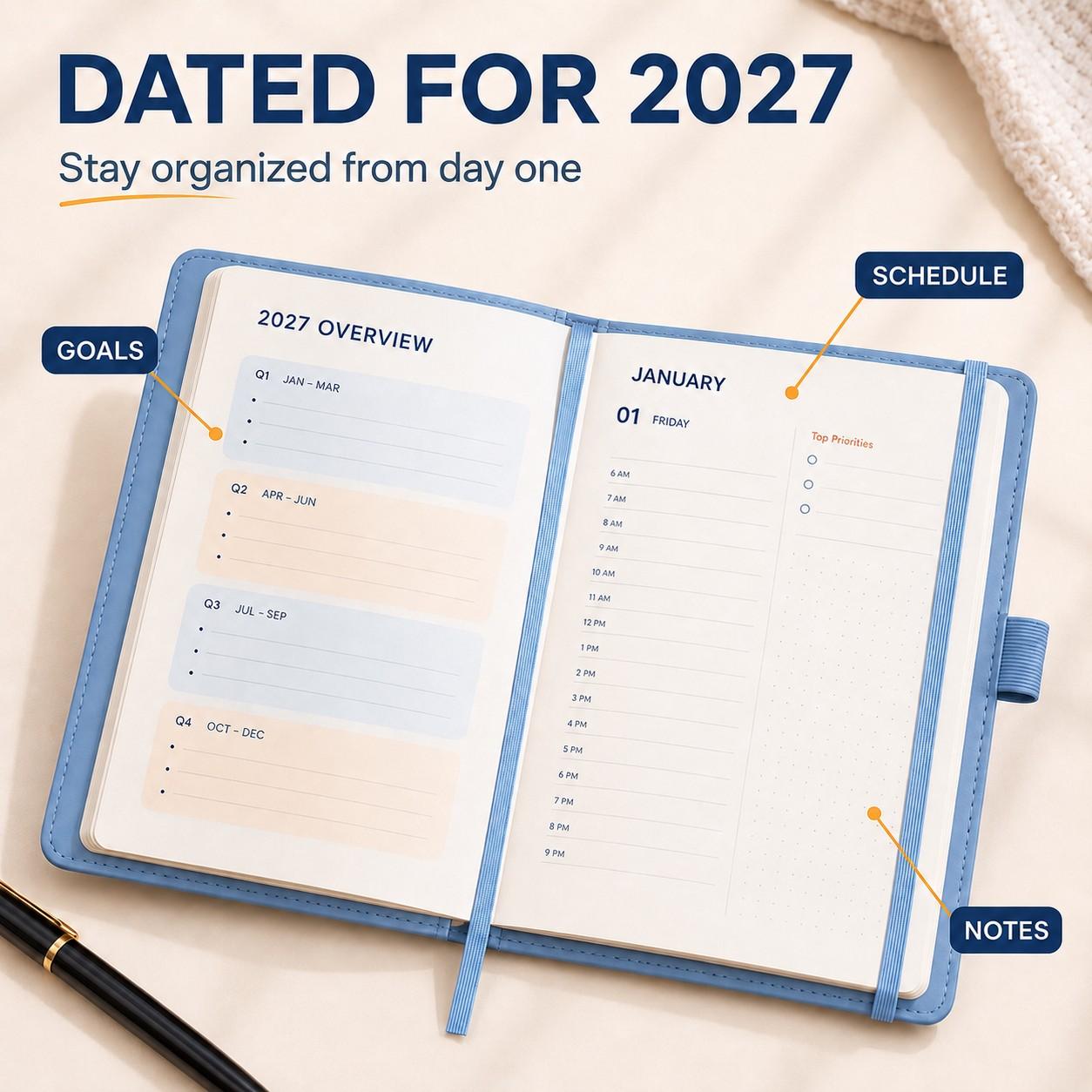 2027 calendar notebook material and construction details