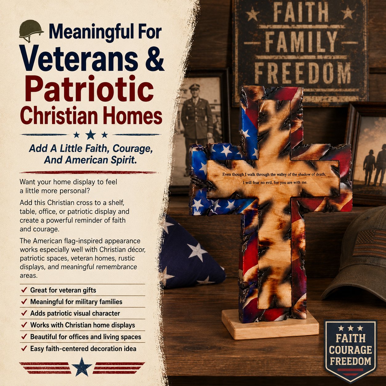 Veteran Patriotic Christian Cross Gift