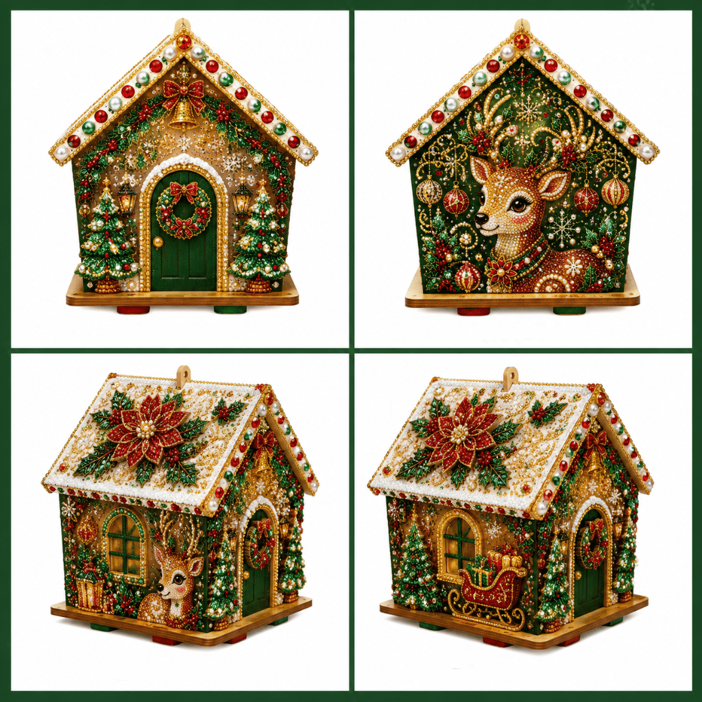Green Reindeer Christmas Wooden House Display