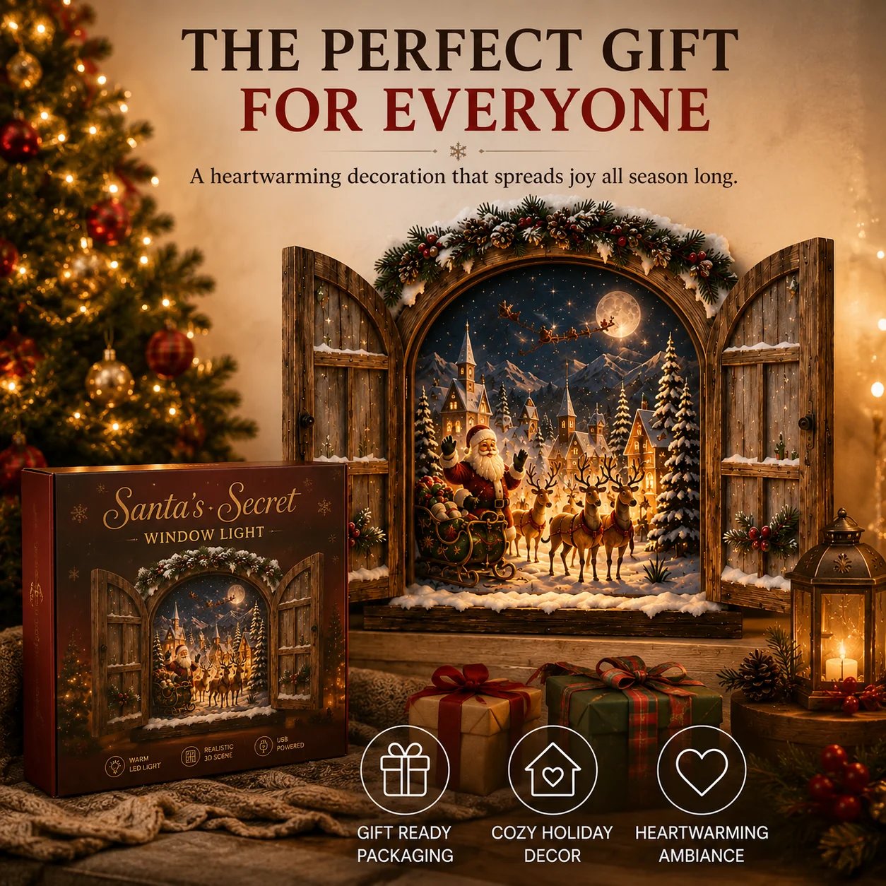 Santa Secret Window Light Christmas gift presentation