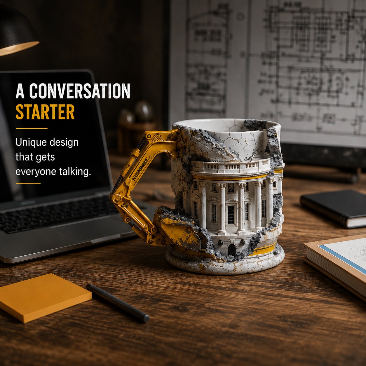Construction mug as a conversation piece