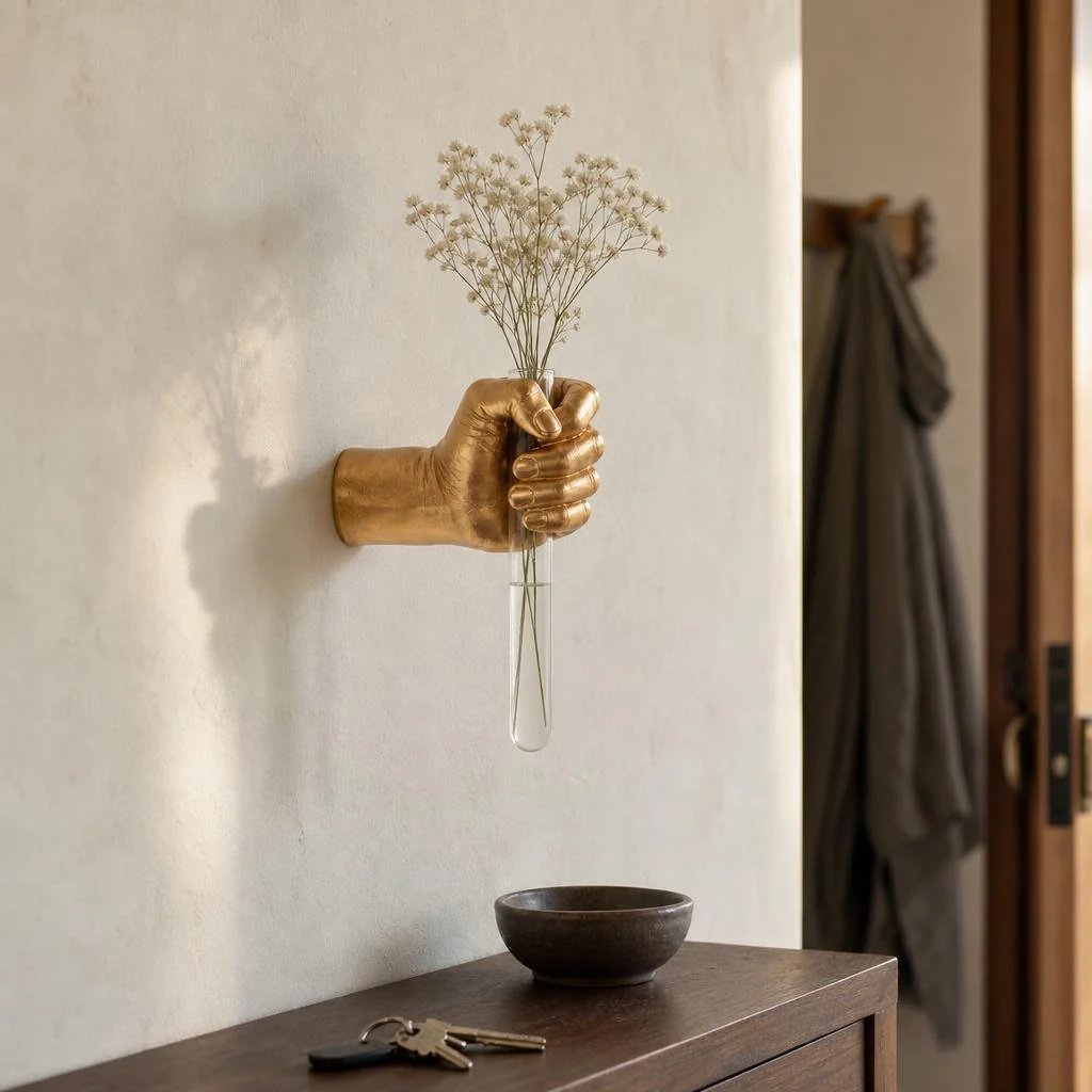 HandBloom Gold Hand Wall Mounted Bud Vase