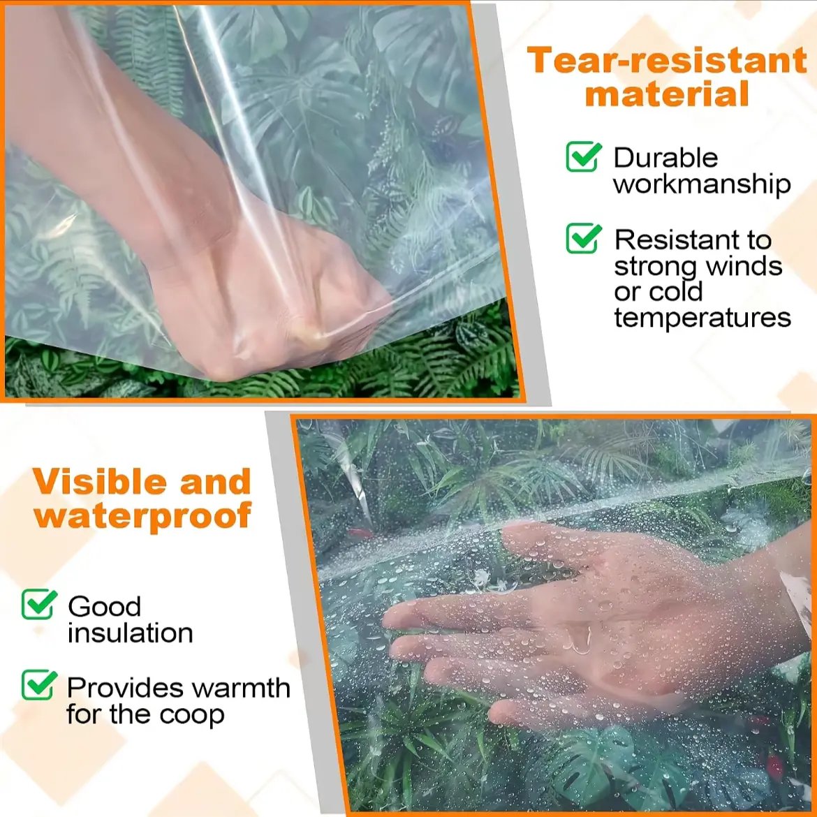 Clear outdoor tarp with metal grommet tie down points