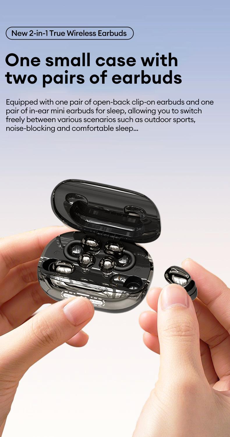 GT630S Bluetooth Wireless Earbuds with Chargeable Power Bank Case, 4 Earbuds, Clip-On Design, Noise Cancellation, Water Resistant, Reverse Phone Charging, Audio for Sports & Sleep, Android & iOS Compatible GT630S Bluetooth Wireless Earbuds with Chargeable Power Bank Case, 4 Earbuds, Clip-On Design, Noise Cancellation, Water Resistant, Reverse Phone Charging, Audio for Sports & Sleep, Android & iOS Compatible
