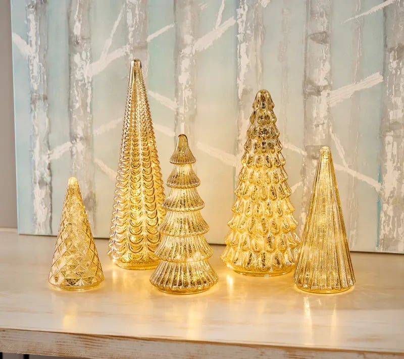 🎄Set mit 5 beleuchteten Quecksilberglasbäumen