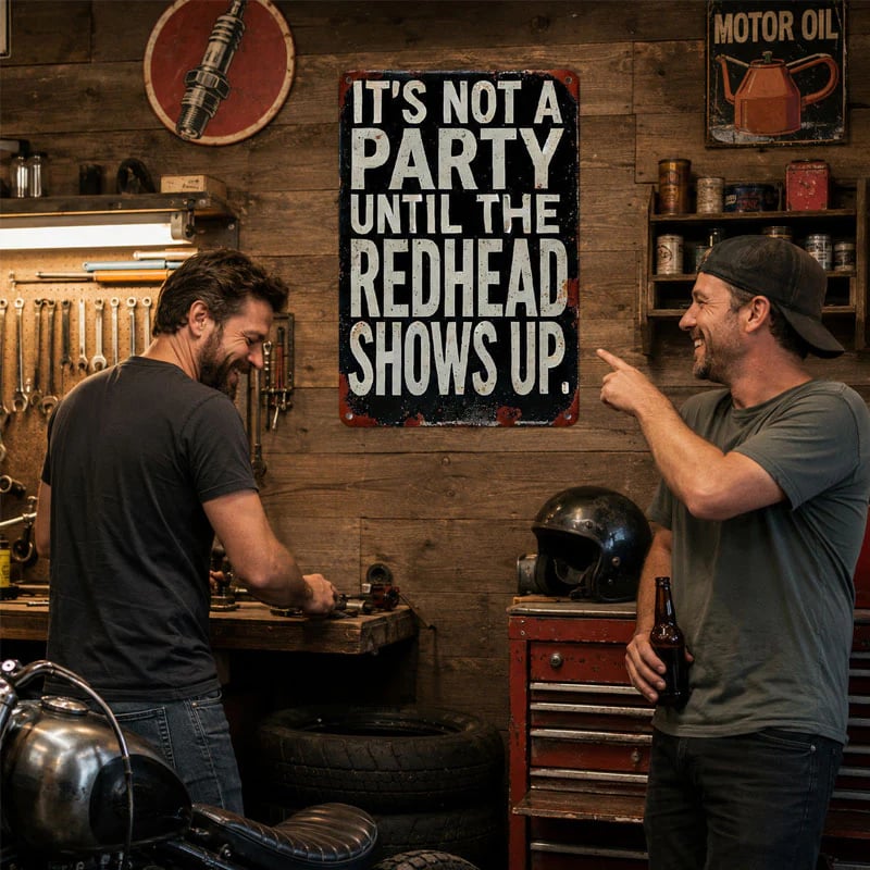 Redhead party sign lifestyle display