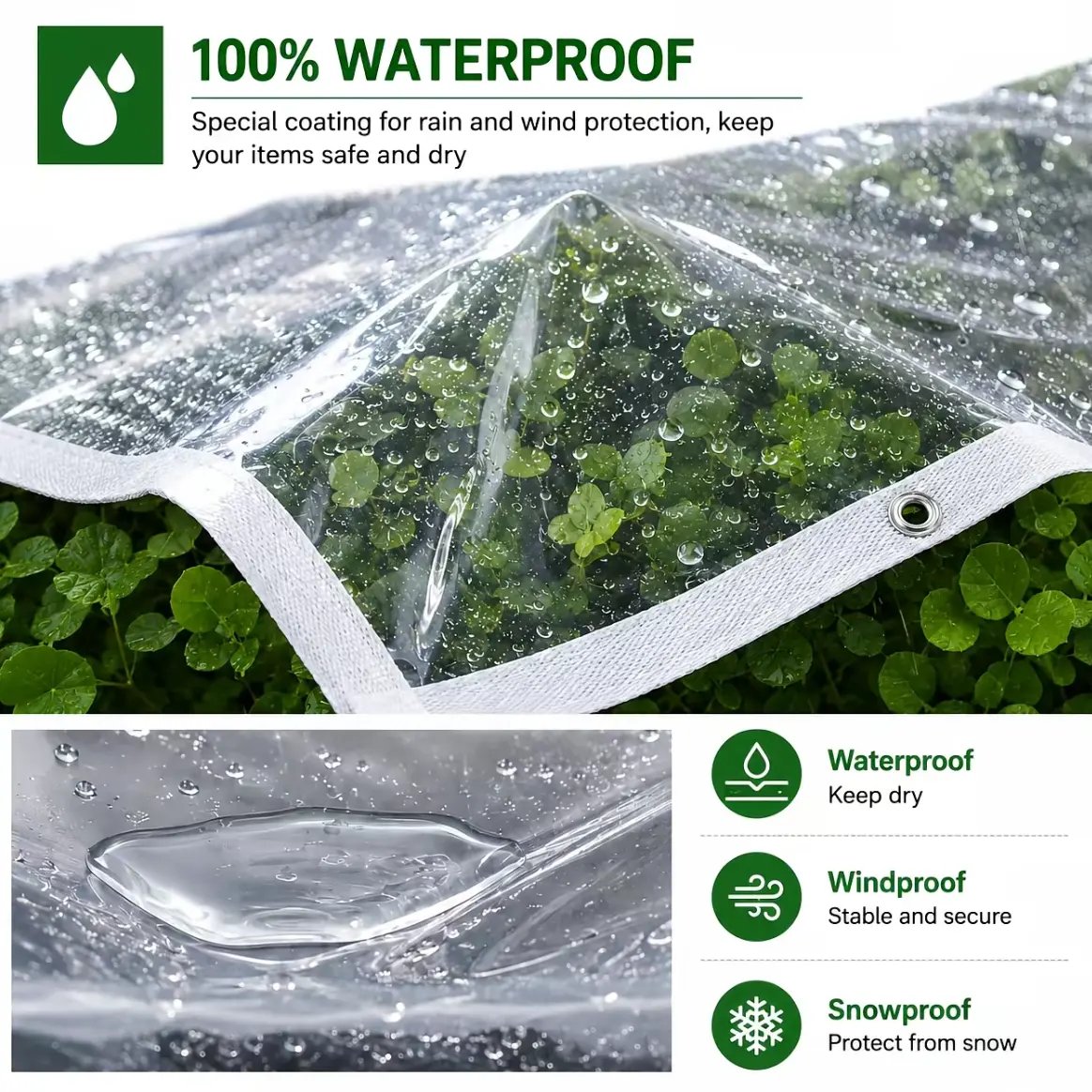 Clear PE tarp installation and outdoor covering