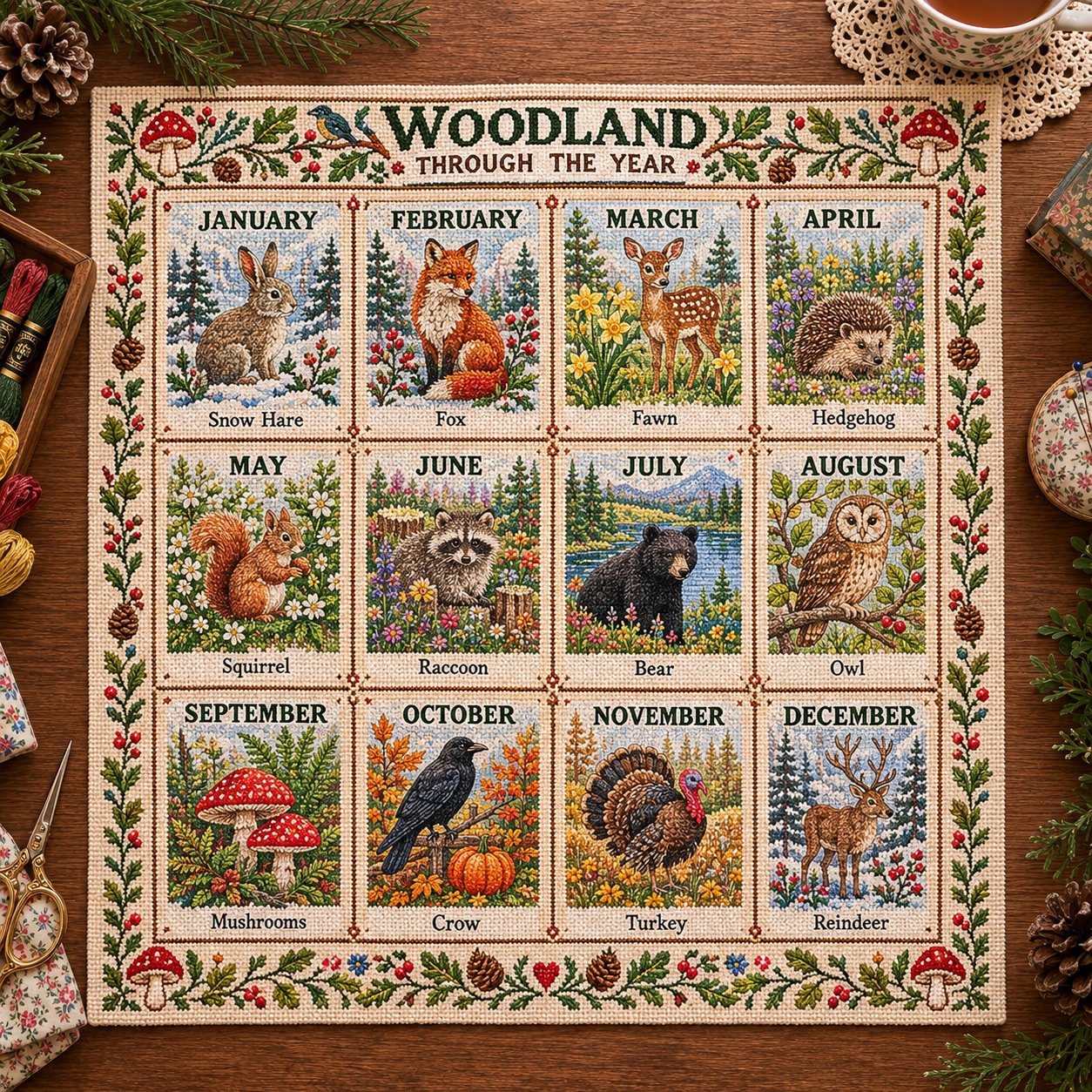 Woodland Through the Year embroidery design