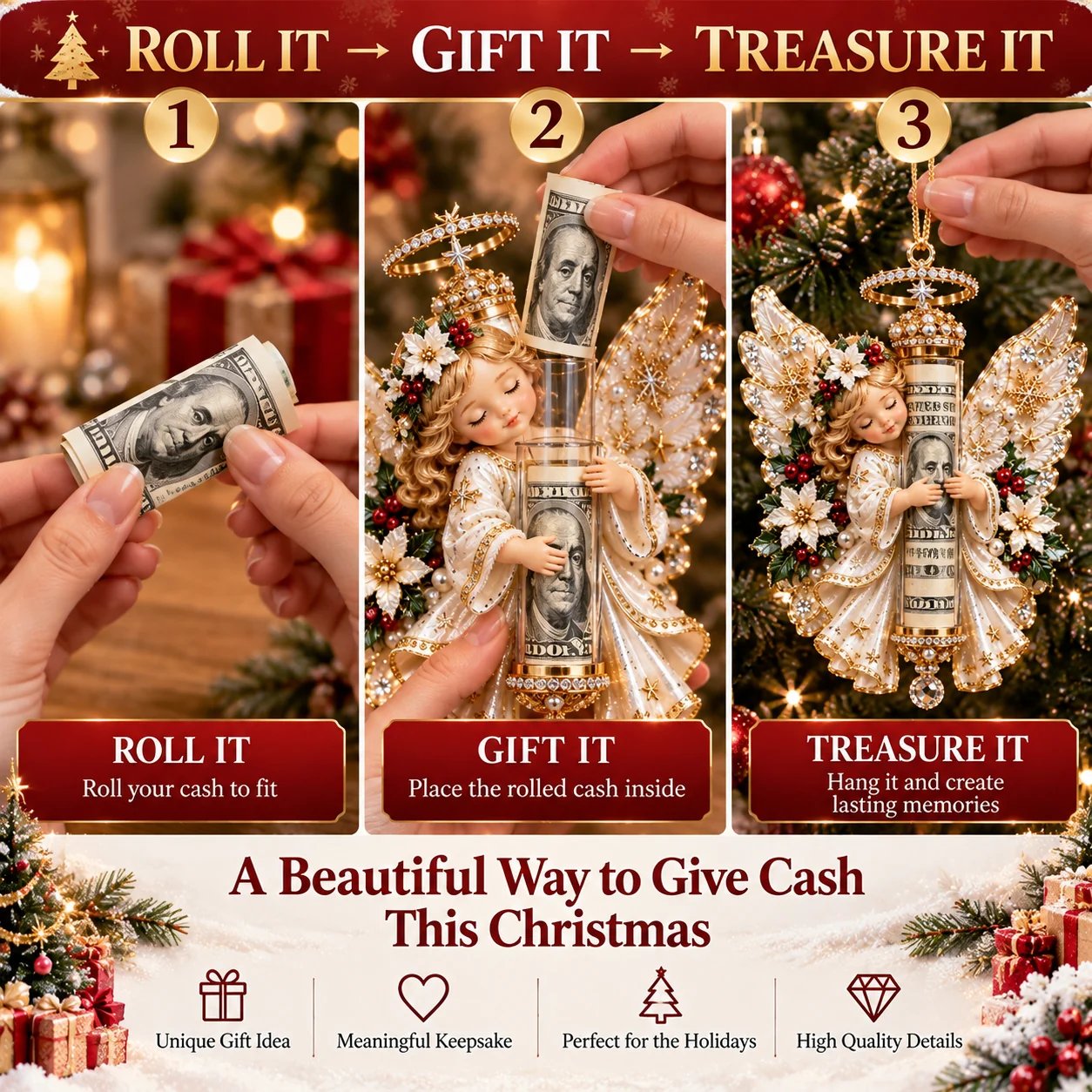 Cash gift angel ornament center holder