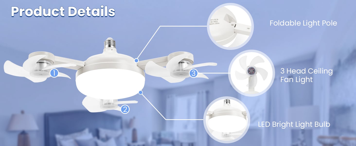 E26 Screw in Ceiling Fan in Light Socket