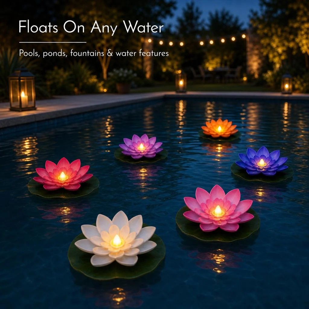 Lotus Lights Float on Pool Pond and Fountain