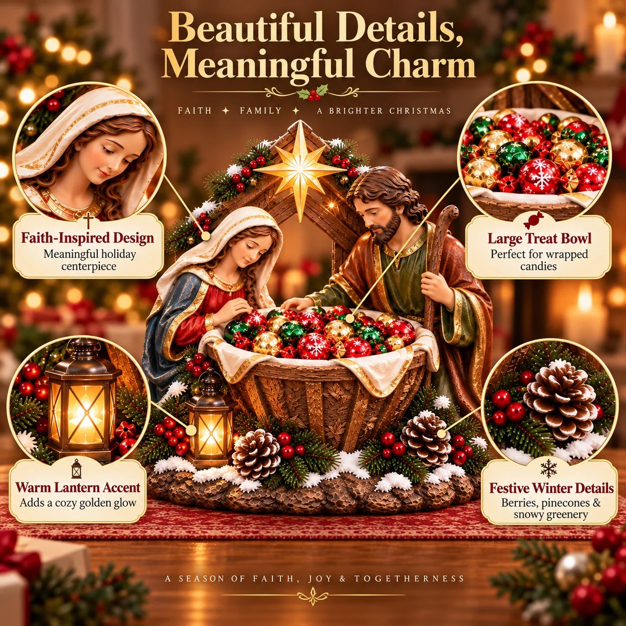 Nativity Blessing Bowl detail features