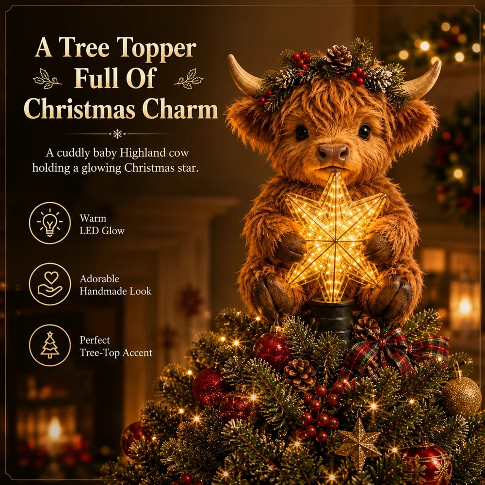 Highland Cow Christmas Tree Topper