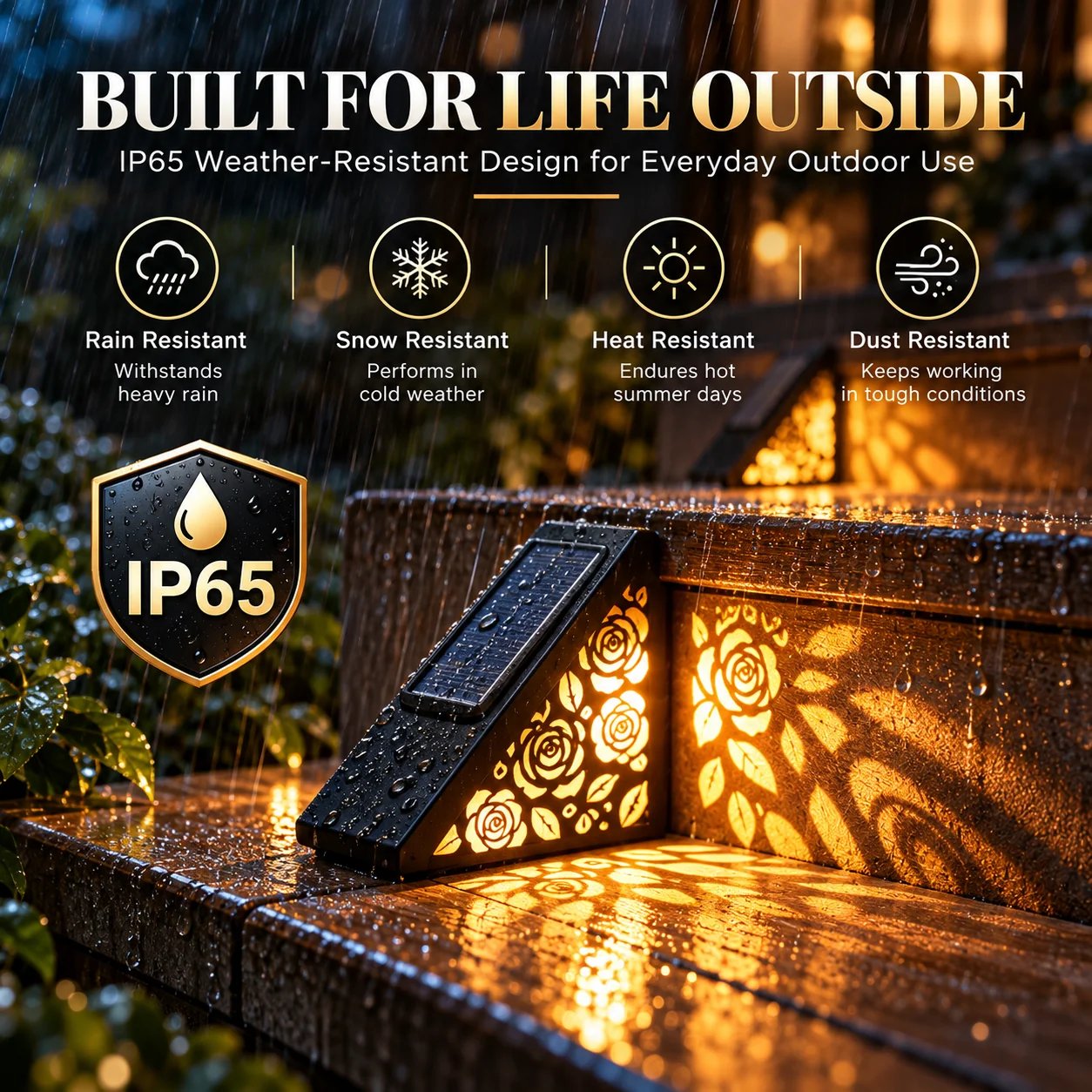 Solar Rose Step Light met IP65-classificatie voor buitengebruik