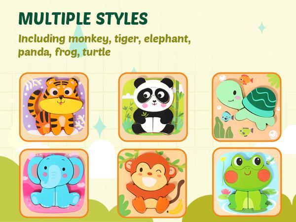 edutree Wooden Puzzles for Toddlers 2-4, 6 Pack Animal Shape Puzzle Montessori Toys for 1 2 3 Year Old, Educational Learning Toys for Girls Boys, Christmas Gift Black Friday