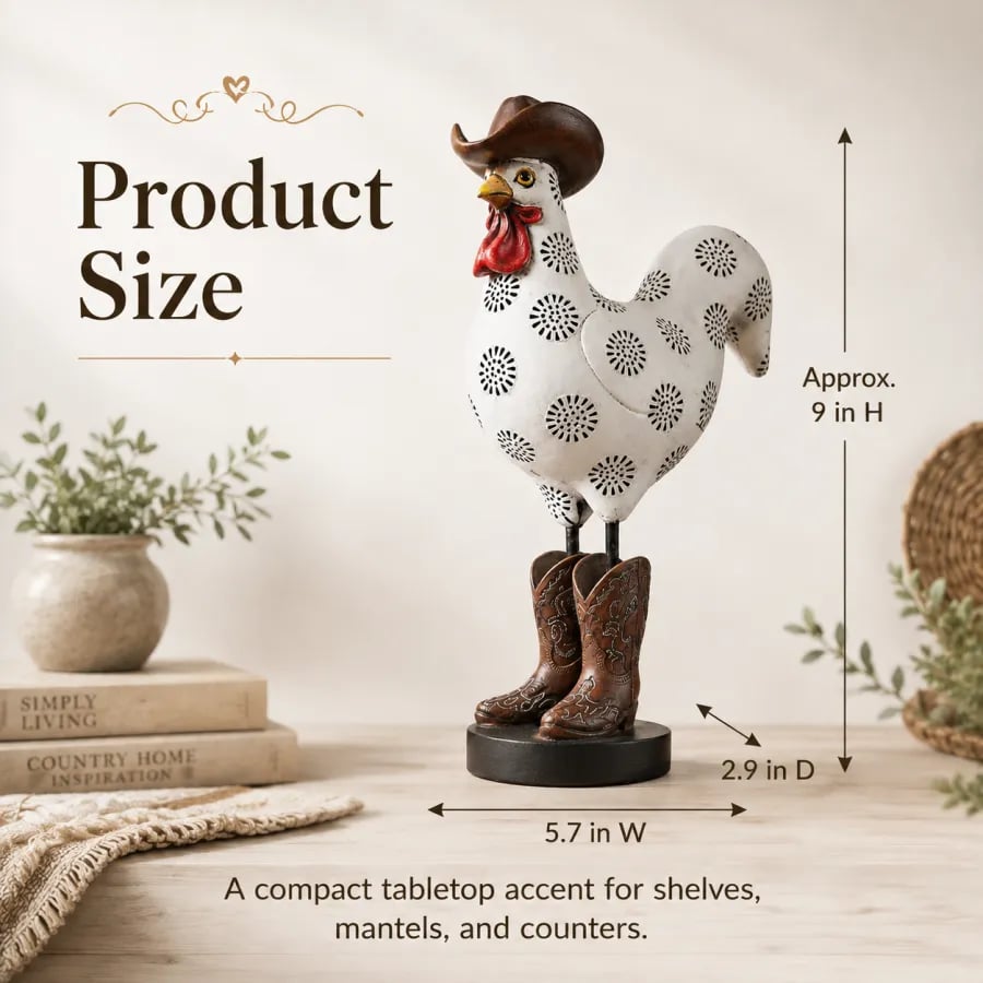 Western rooster figurine size