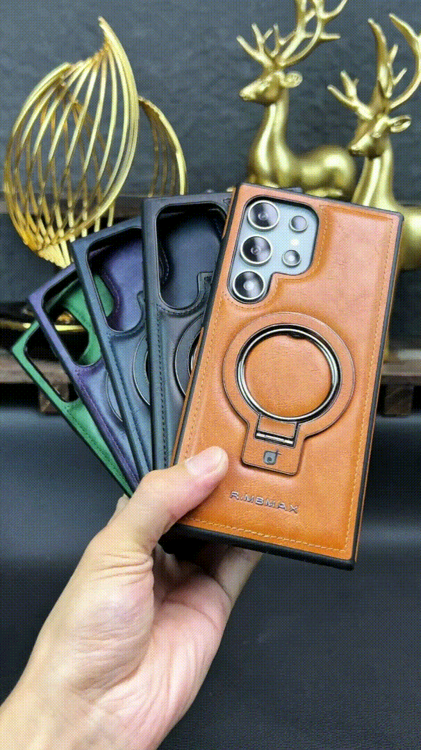 Galaxy S24 Ultra MagSafe ring stand leather case with magnetic attachment