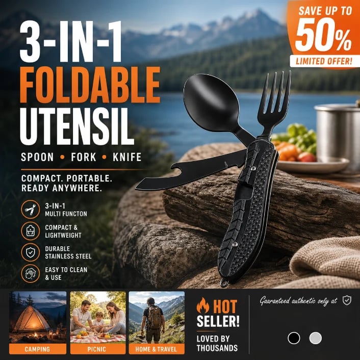 Stainless steel folding camping cutlery
