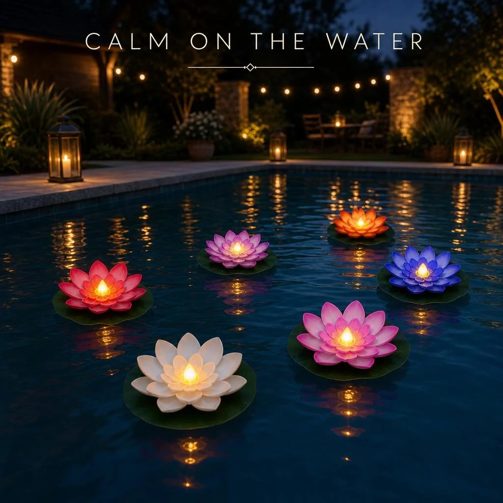 Glowing Lotus Lights Floating on Pool