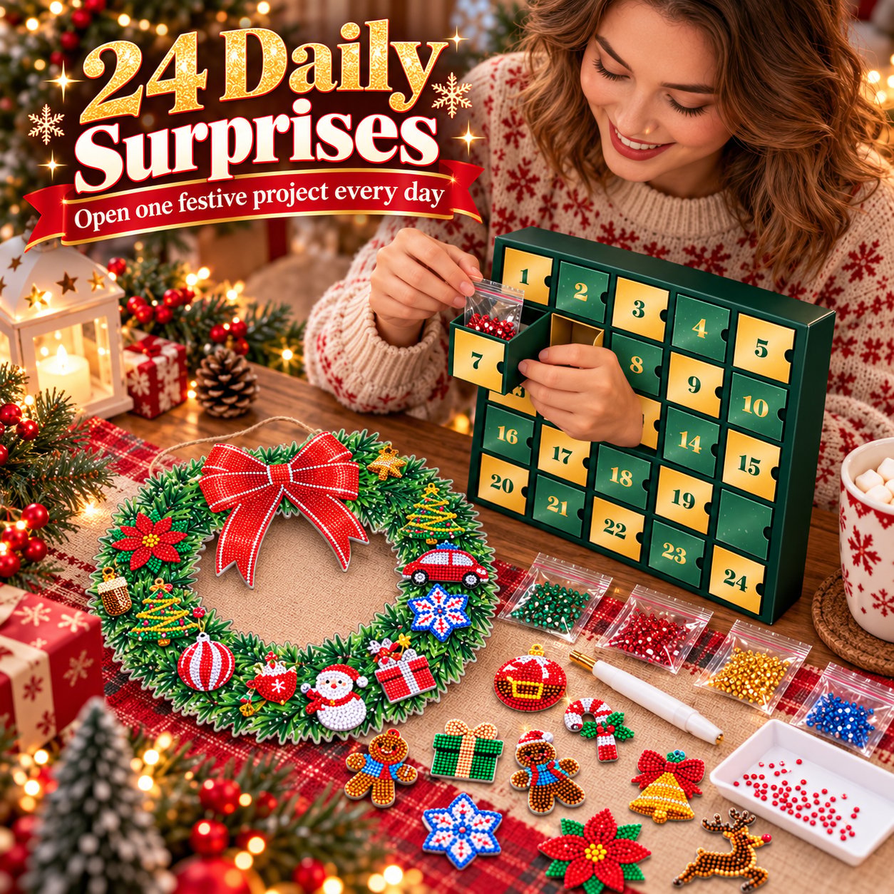 24-day crystal wreath countdown with a new mini craft each day