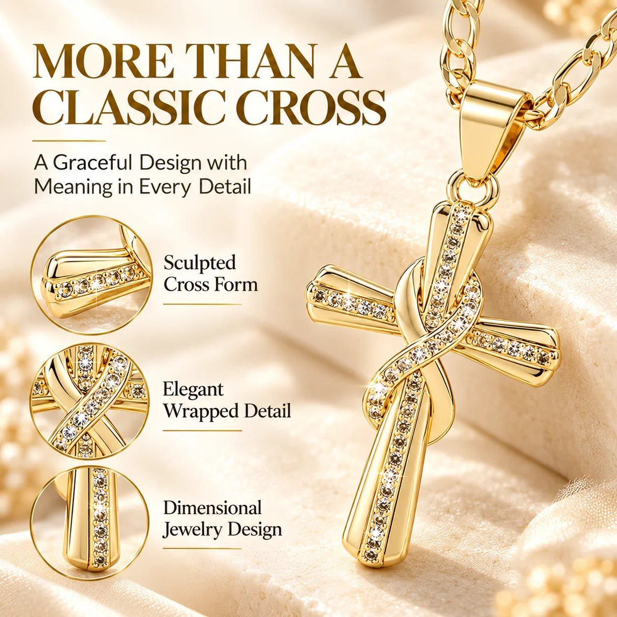 ✝️ 14K Gold-Plated Cross Pendant Necklace – CZ Faith Jewelry feature view
