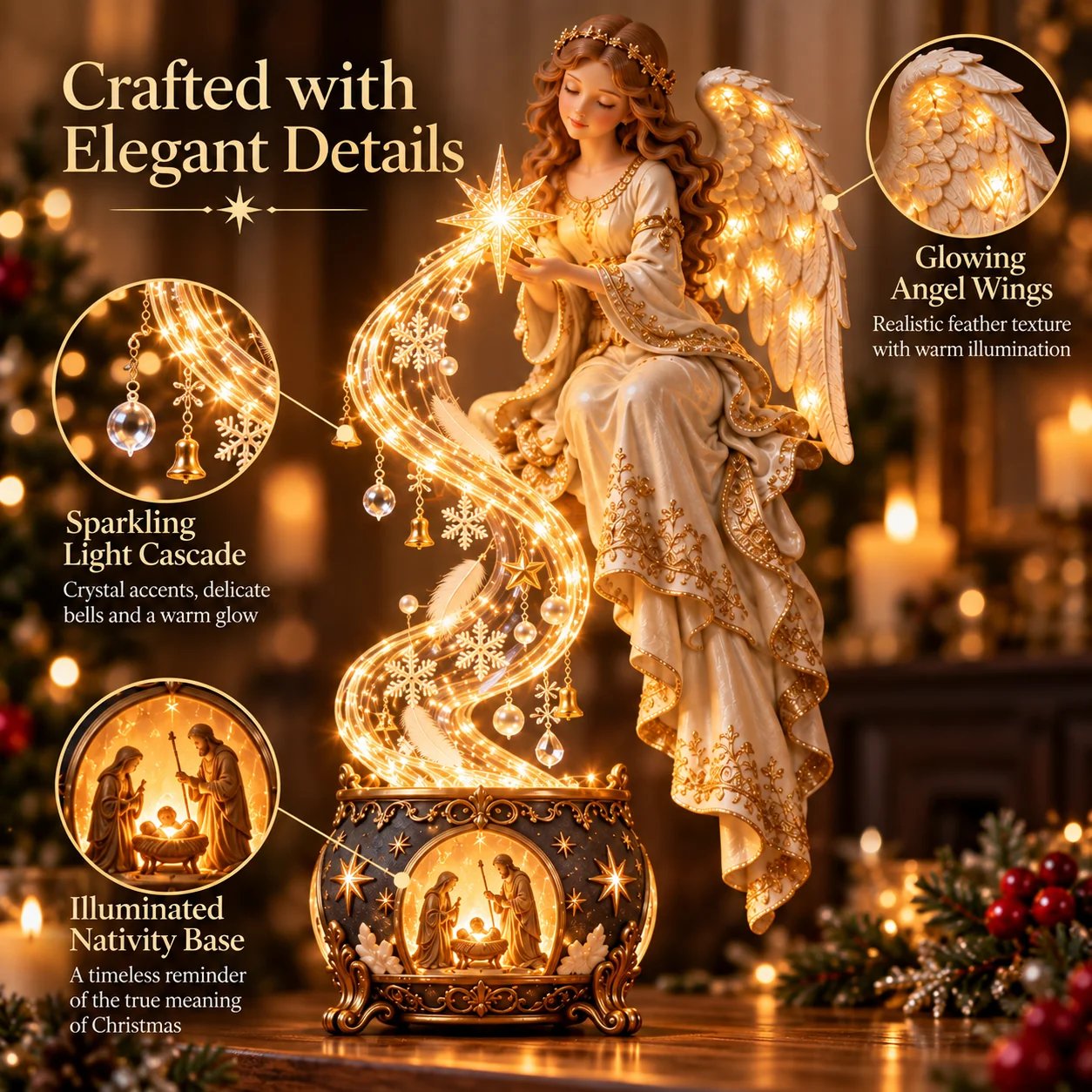 Heavenly Angel Nativity Starfall Light detailed features