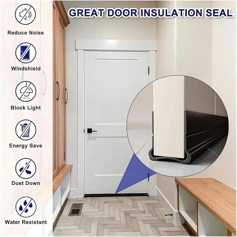Door insulation seal for noise drafts light dust and water resistance