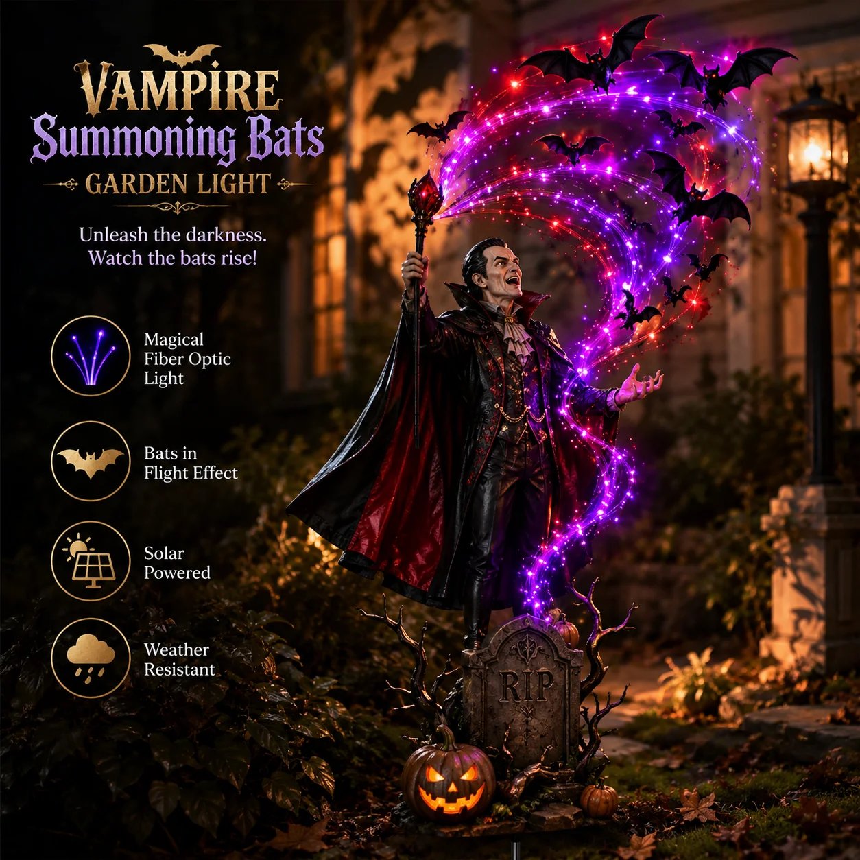 Vampire Summoning Bats Halloween Garden Light