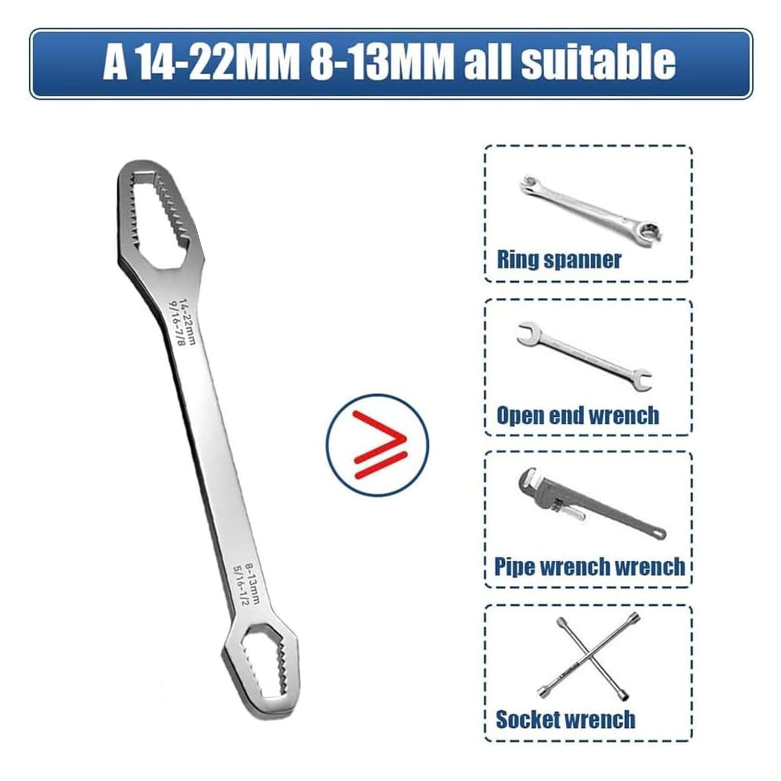 Universal Car Torx Wrench,8-22mm Self-tightening Wrench,Double-head Torx Spanner,Non-Slip Multi-function Wrench for Most Nuts & Bolts Repair,Professional Car Assembly & Disassembly Tool.