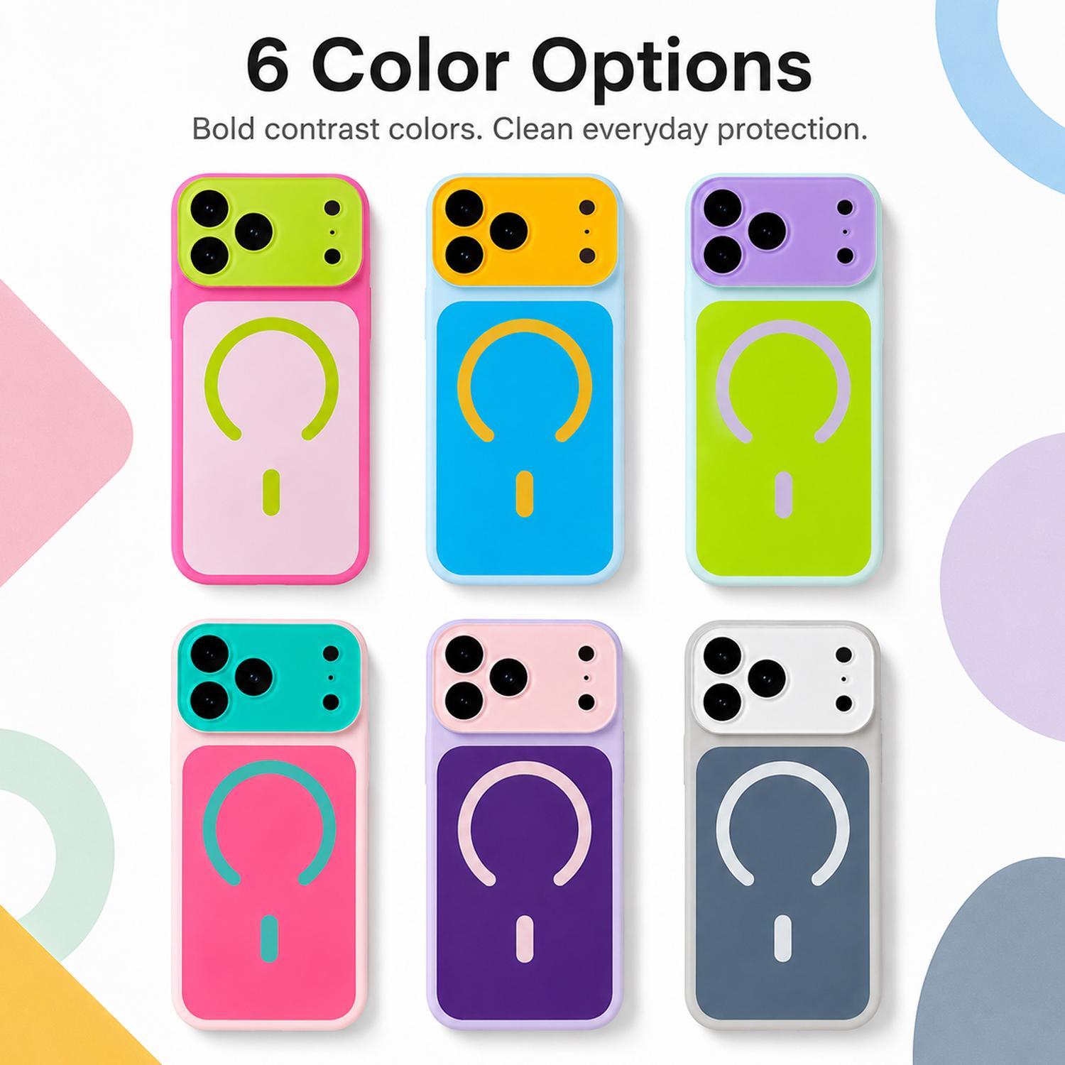 Dopamine Color Block Magnetic Phone Case for iPhone 17 16 15 14 13 Pro Max, Soft Touch Matte Cover for Gorls Women, compatible with MagSafe, Ultra Slim Thin Hard PC Case Cover