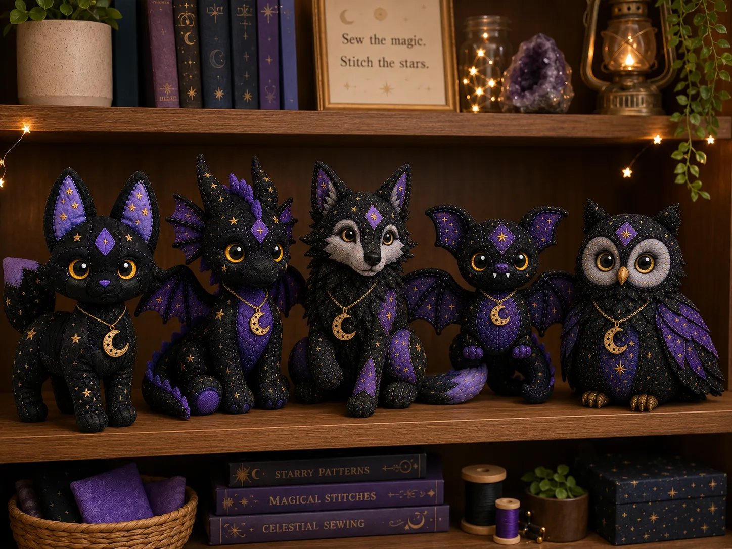 Mystic patchwork animal sewing kit shelf display