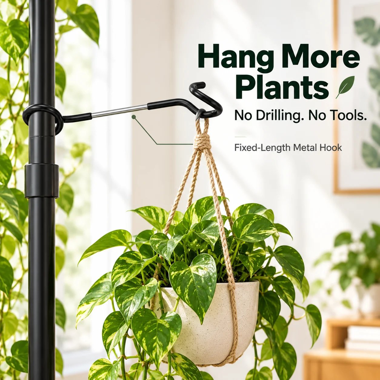 No-drill plant pole hanging hook