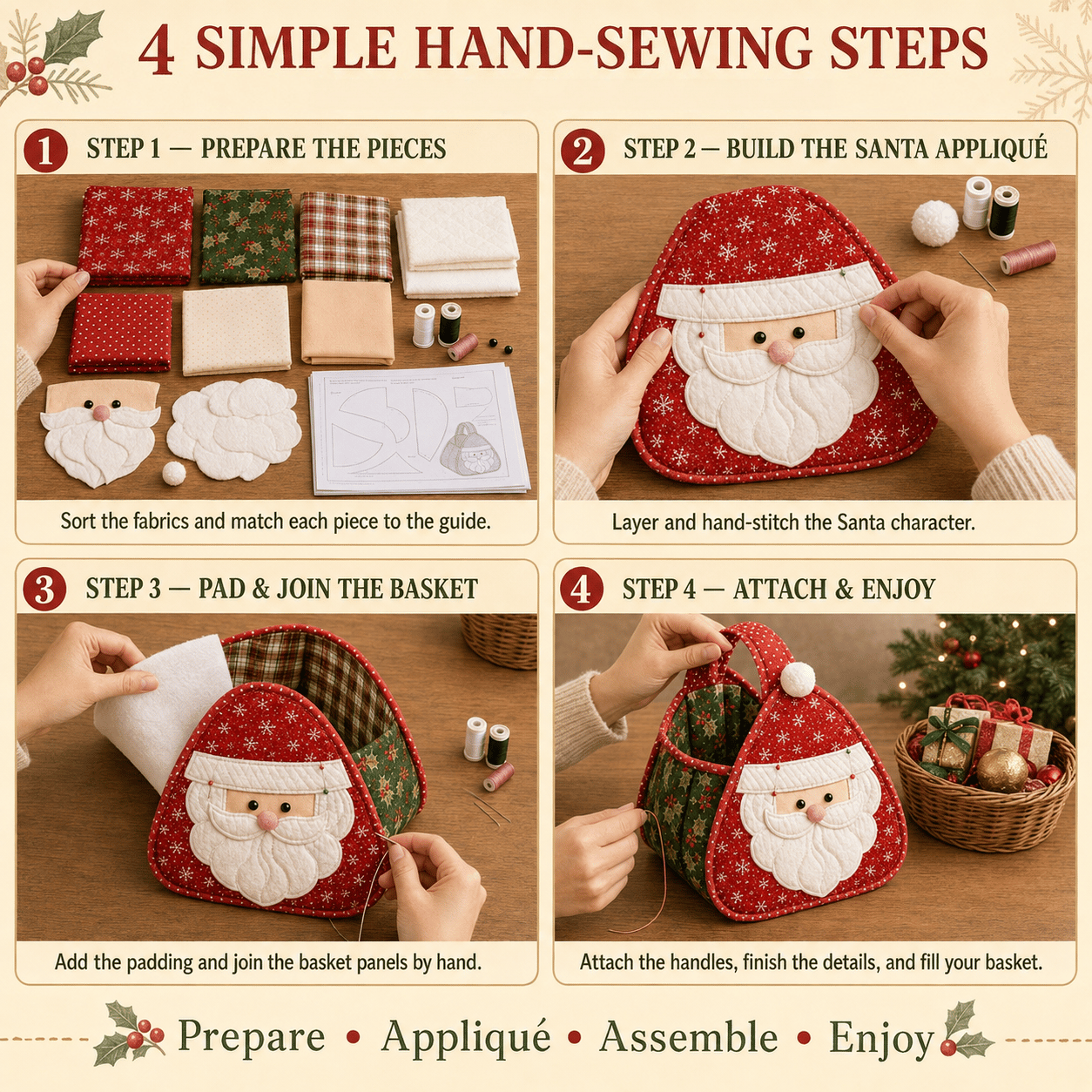 DIY Christmas basket sewing steps