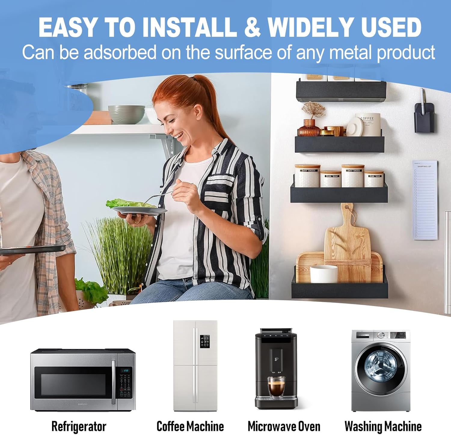 Magnetic spice rack with hooks on fridge
