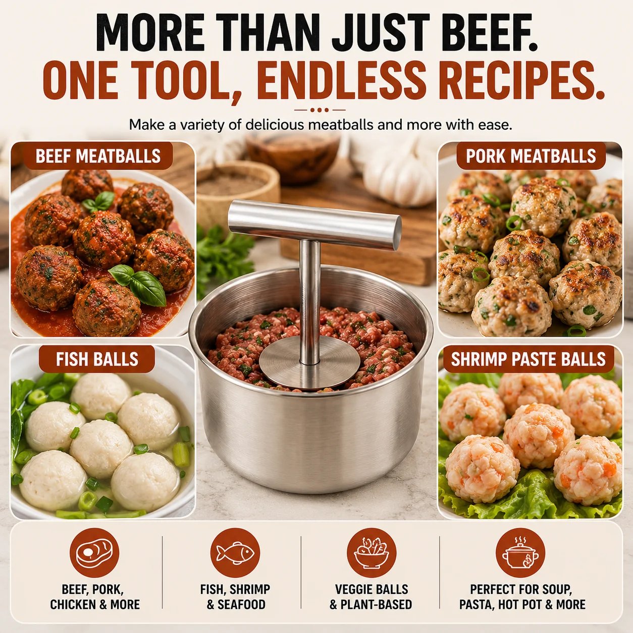 Meatball maker for beef pork fish and shrimp recipes