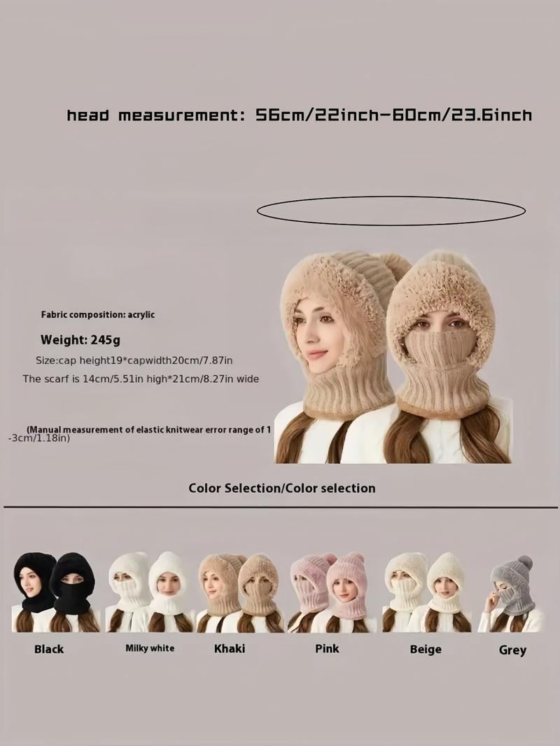 Women's Solid Color Pom Pom Decor Beanie Hat, Casual Warm Thickened Knit Hat for Fall & Winter, Fashion Accessories for Women & Girls Bonnet With Bunny Ears Bonnet