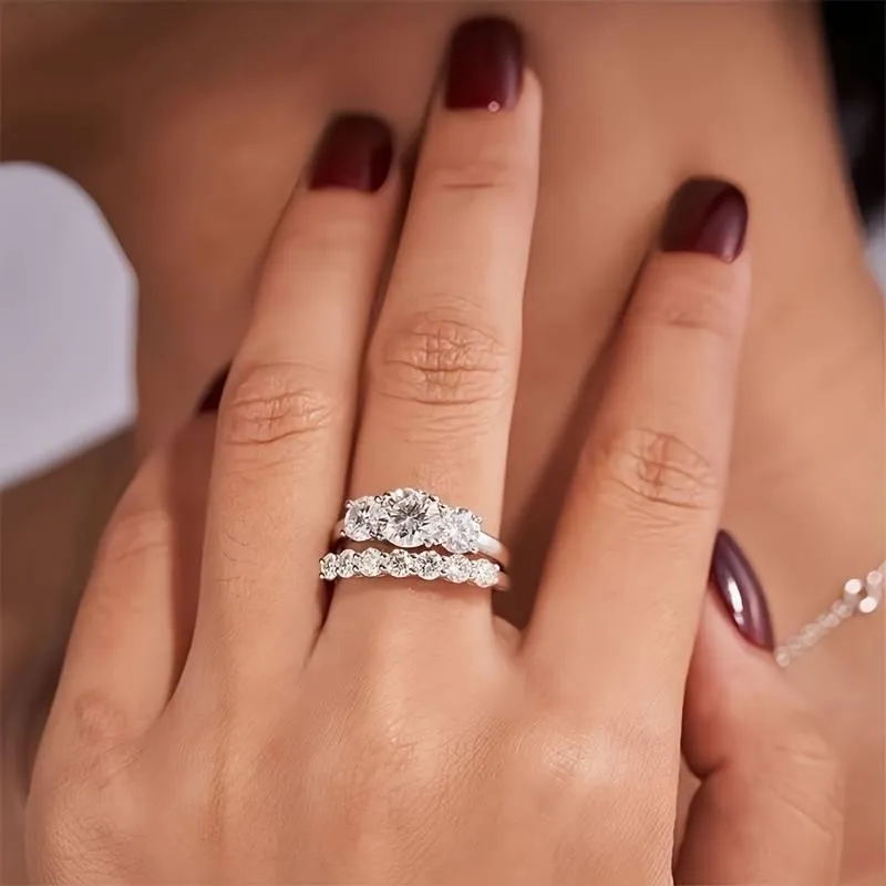 Three-Stone Double claws Engagement Ring (3.0 ct. tw)