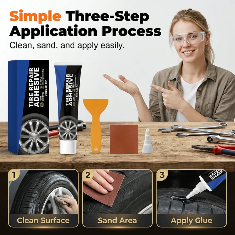 Applying adhesive to a tire surface