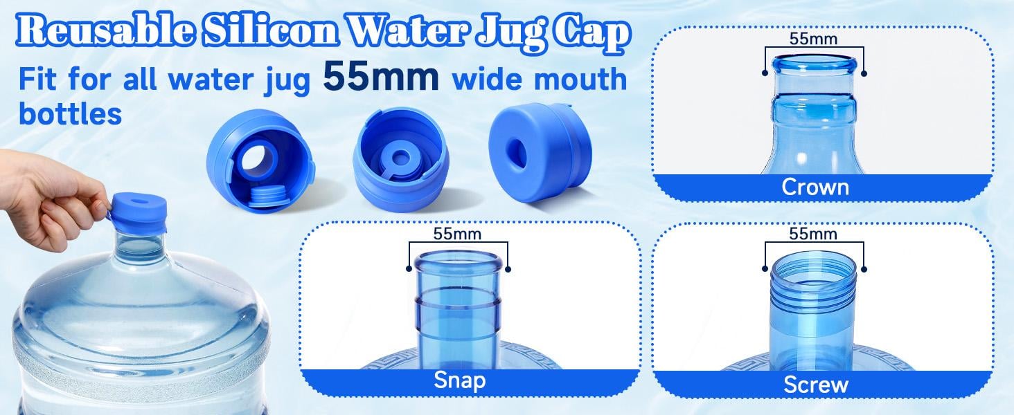 3 & 5 Gallon Water Jug Caps, Non-Spill Leak Free Silicone Covers for Indoor & Outdoor Use, BPA Free Food Grade - Pack of 3 summerwins