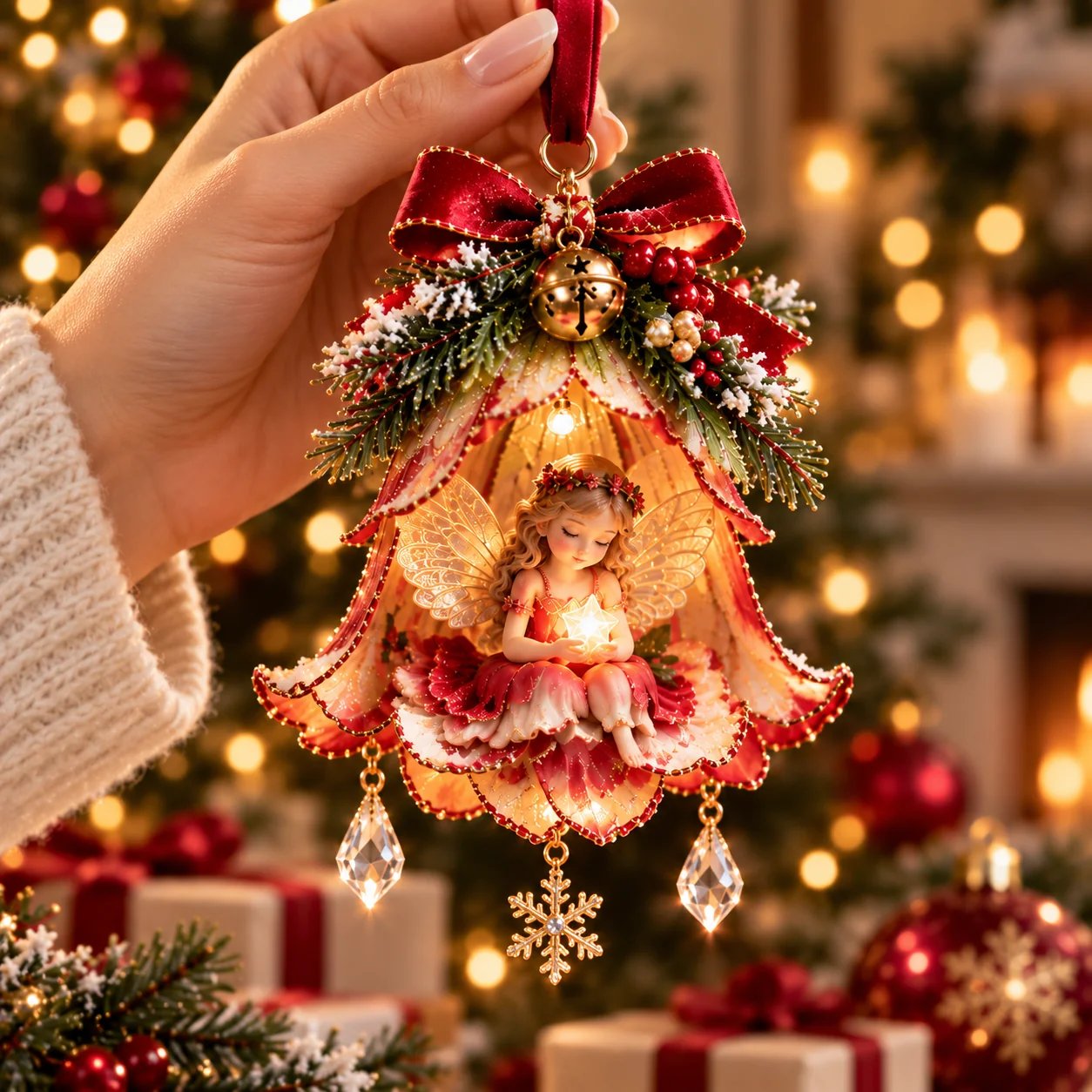 Enchanted Fairy Bell Ornament hand held scale
