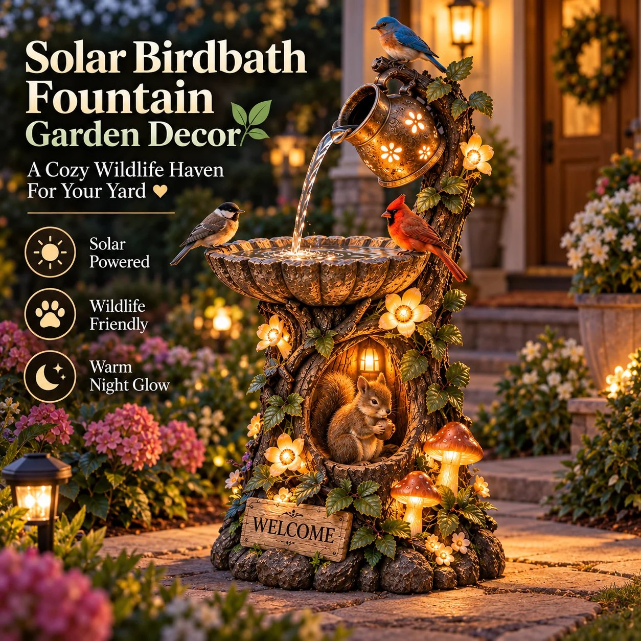 Solar Birdbath Fountain Garden Decor