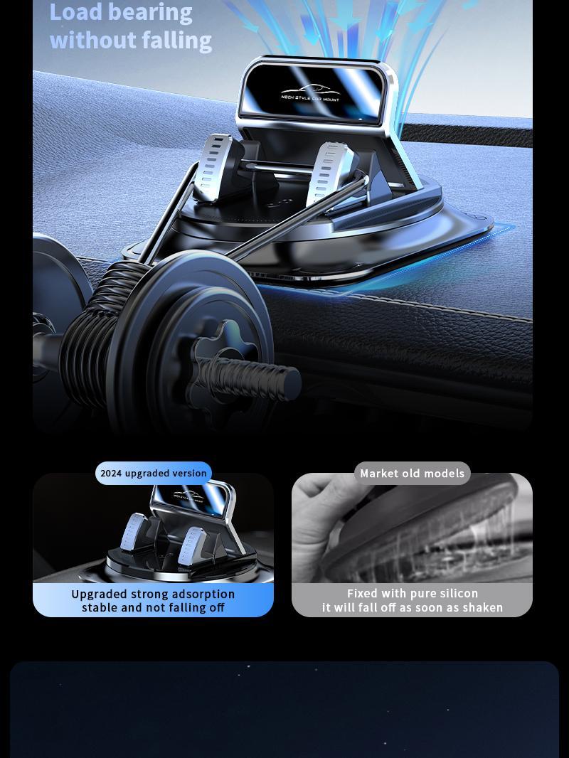 Car Phone Mount with Strong Suction Cup – 360 ° Rotation, Adjustable Viewing Angles, Anti-Slip Holder for All Phones.