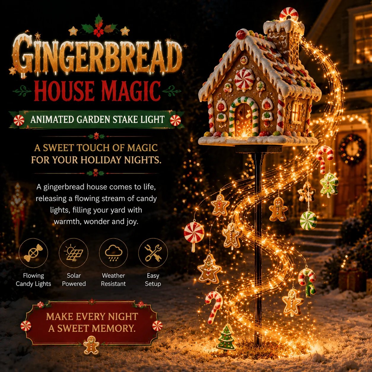 Gingerbread House Magic Christmas garden stake light