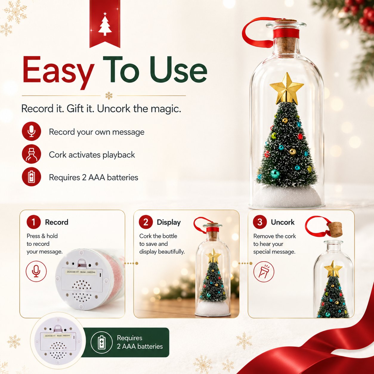 Easy operation of the recordable Christmas message bottle