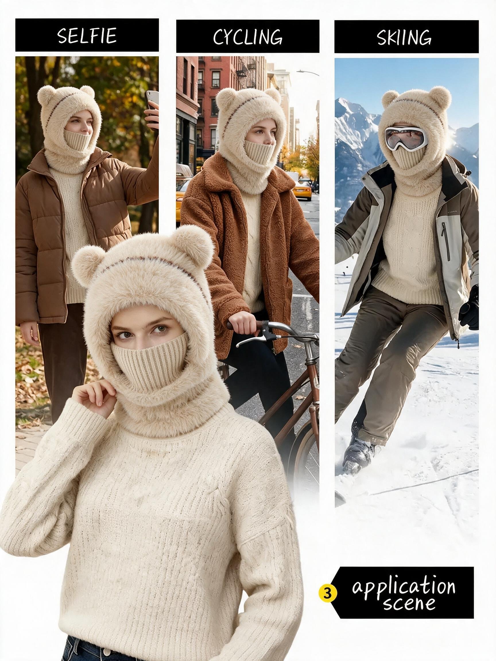 Bear ear beanie worn for winter activities
