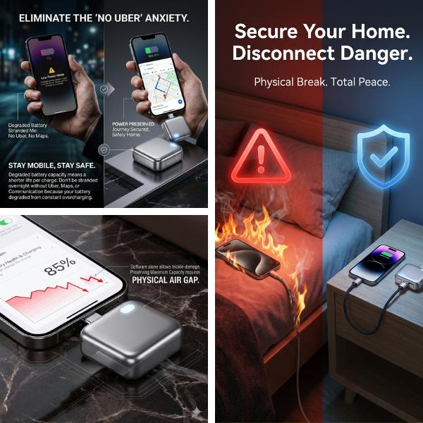 140W Physical-Disconnect Battery Guard, auto&self eject charger,Smart Auto-Stop Charging Accessory for Mobile Smartphones & Handheld Devices, Anti-Overcharge Protection for Safe Overnight Charging, Universal for Phones Laptops Tablets,motherday gift