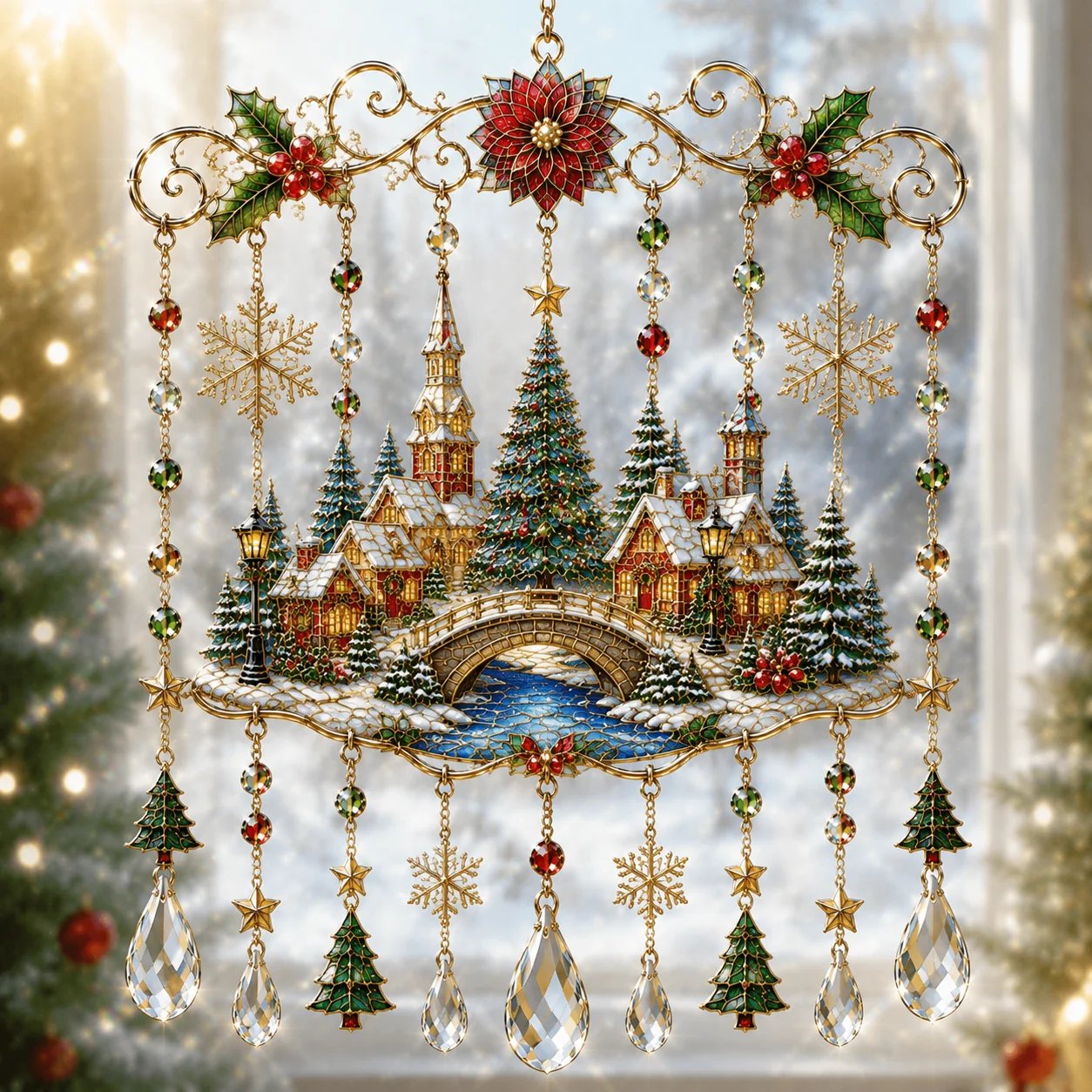 How to display Christmas stained glass wind chime