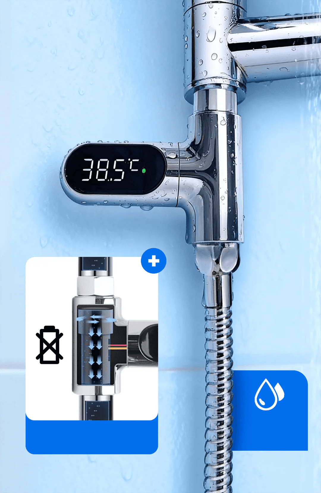 Water flow power generation waterproof shower thermometer