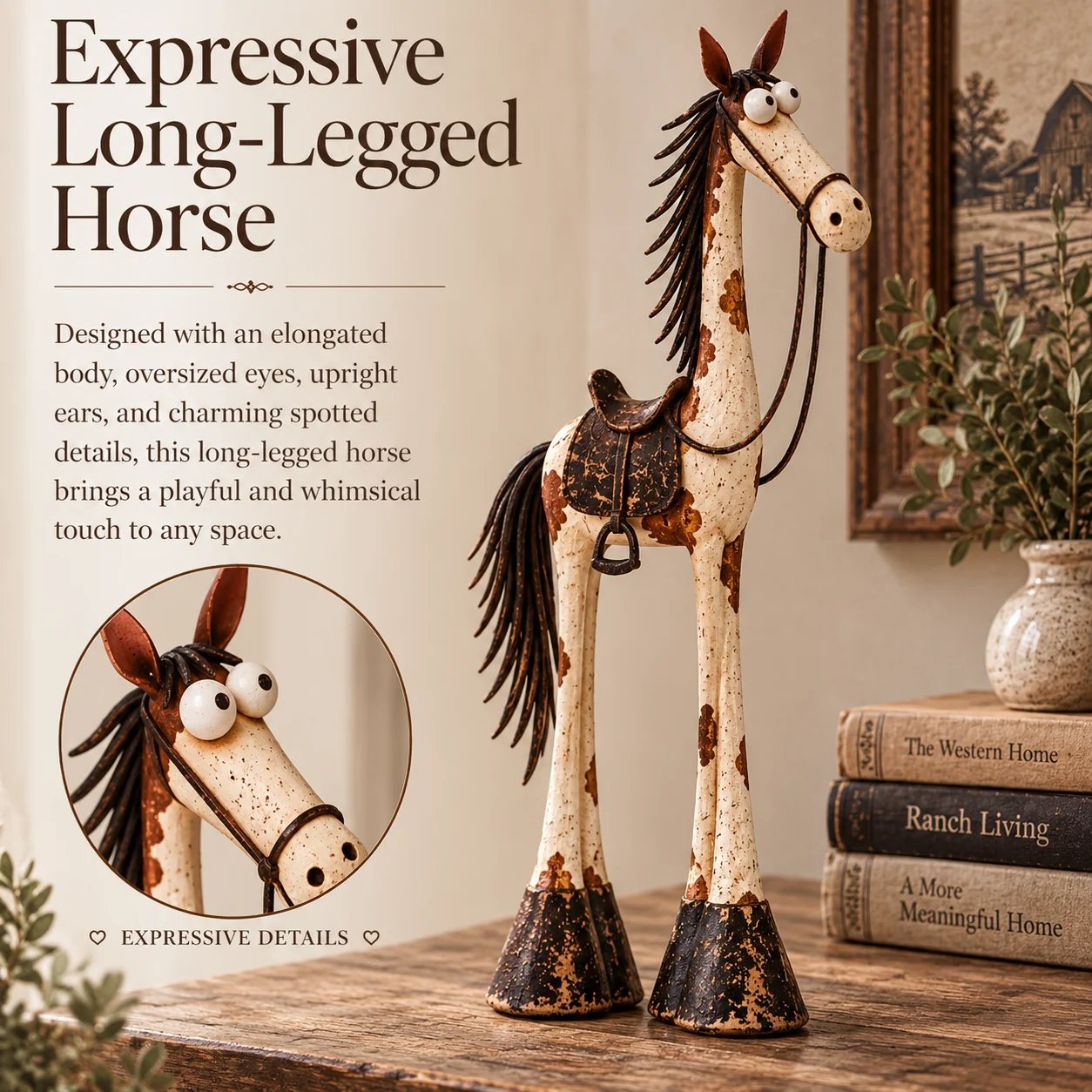 Cowboy and horse duo rustic ranch home decoration