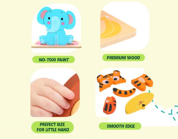 edutree Wooden Puzzles for Toddlers 2-4, 6 Pack Animal Shape Puzzle Montessori Toys for 1 2 3 Year Old, Educational Learning Toys for Girls Boys, Christmas Gift Black Friday